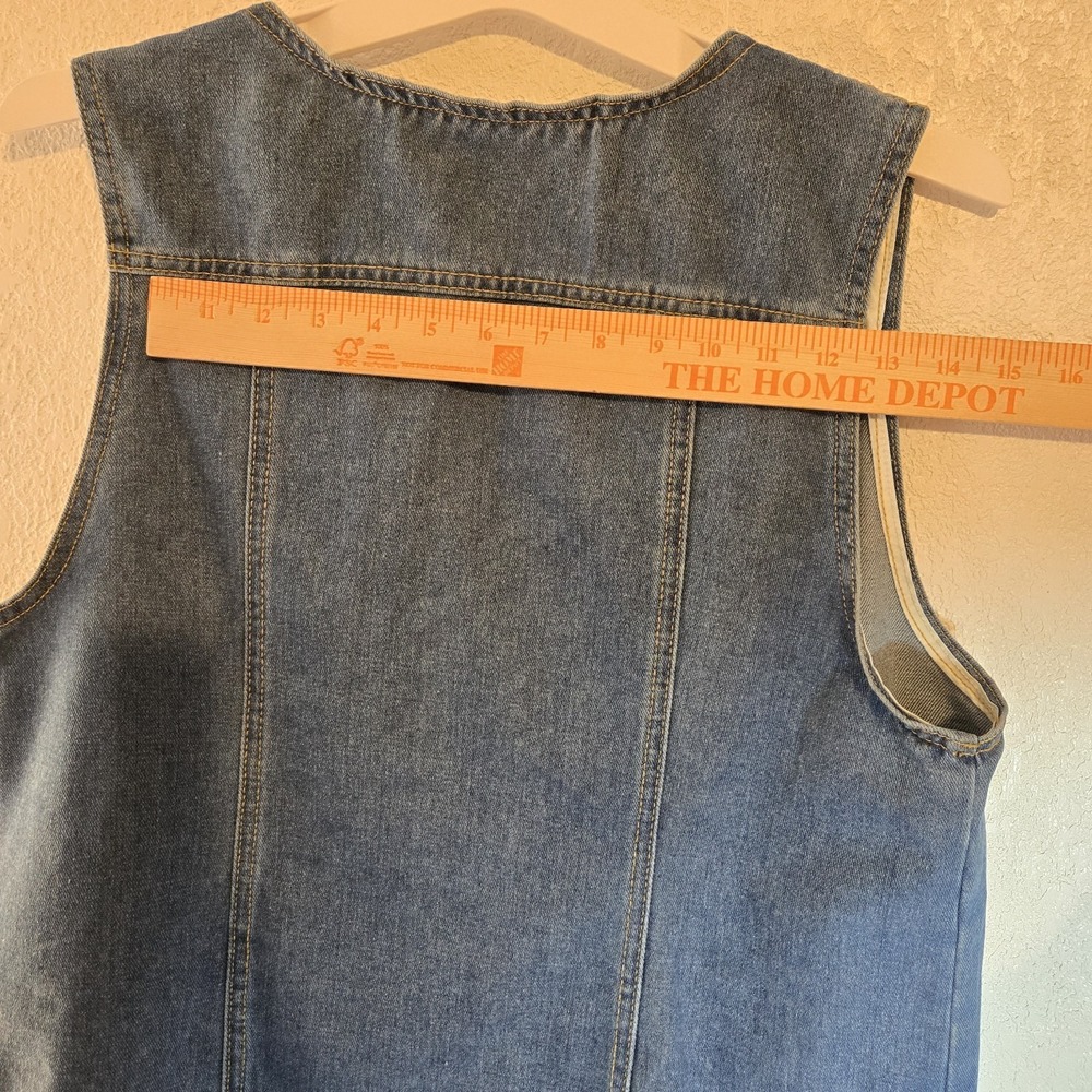 Jeans Denim Vest Womens Large Blue Button Front Utility Pocket Western 90s Y2K - Picture 9 of 11